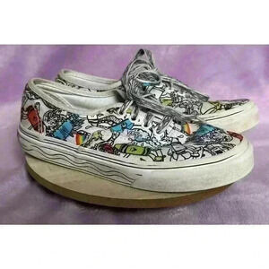 Vans Crayola "Off the Wall" Kids Size 2 Unisex Casual Sneaker B&W/Rainbow